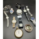 A Box of wrist watches and pocket watches to include Birmingham silver hallmarked The Express