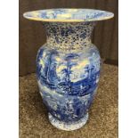 Large antique Cauldon ware blue and white vase, Depicts various 19th century landscape and figural