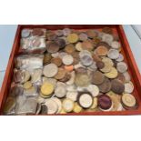 A Box containing mixed world coins