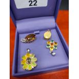 Four various Gold, silver and gem stone pendants. Silver 925 and Ethiopian opal stone set pendant,