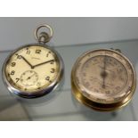 Military Cyma pocket watch together with an antique pocket barometer produced by F. Darton & Co