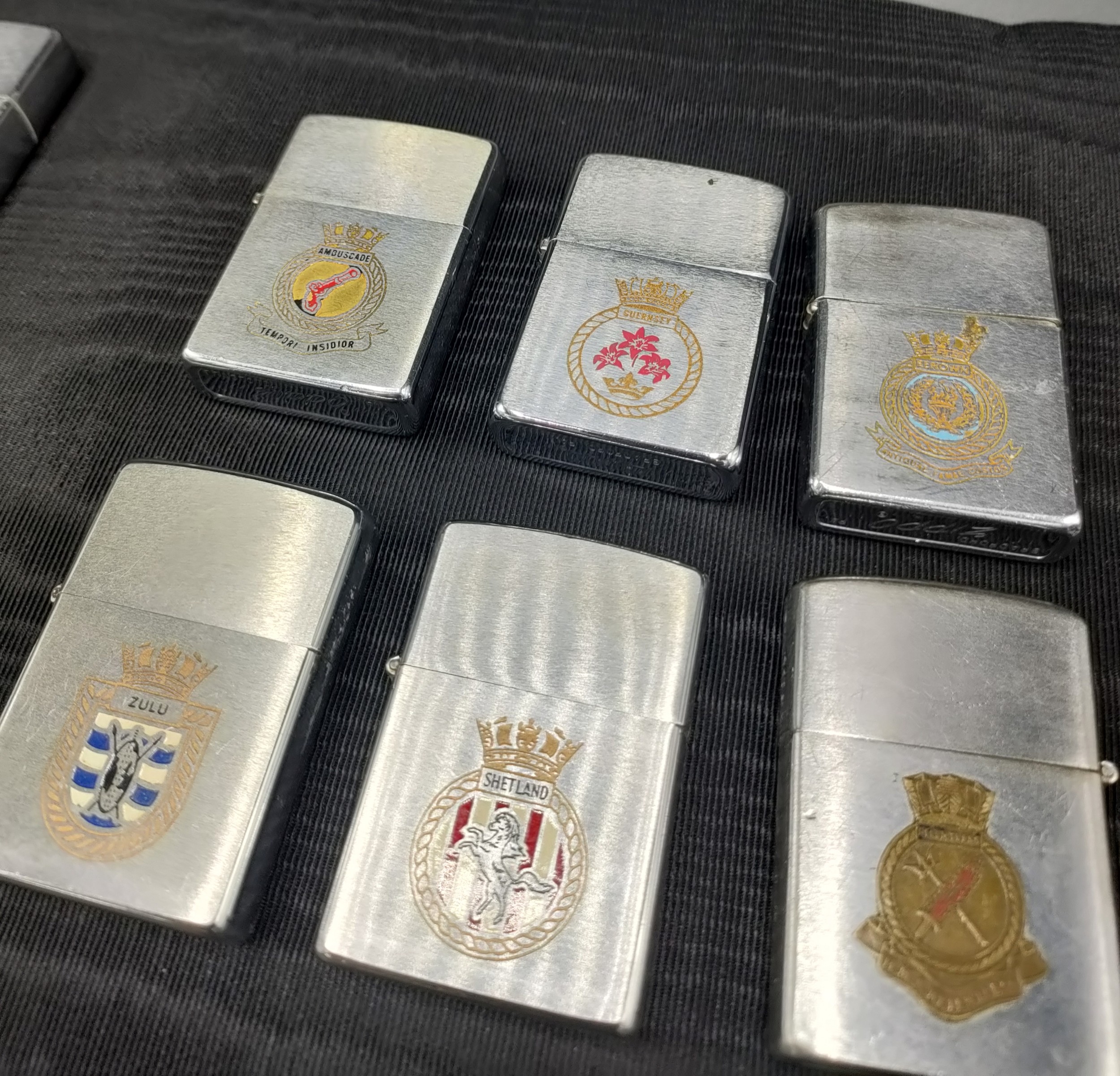 A Collection of 10 vintage Naval Zippo lighters includes SHETLAND, ZULU, H.M.S. RELENTLESS AND - Image 2 of 2