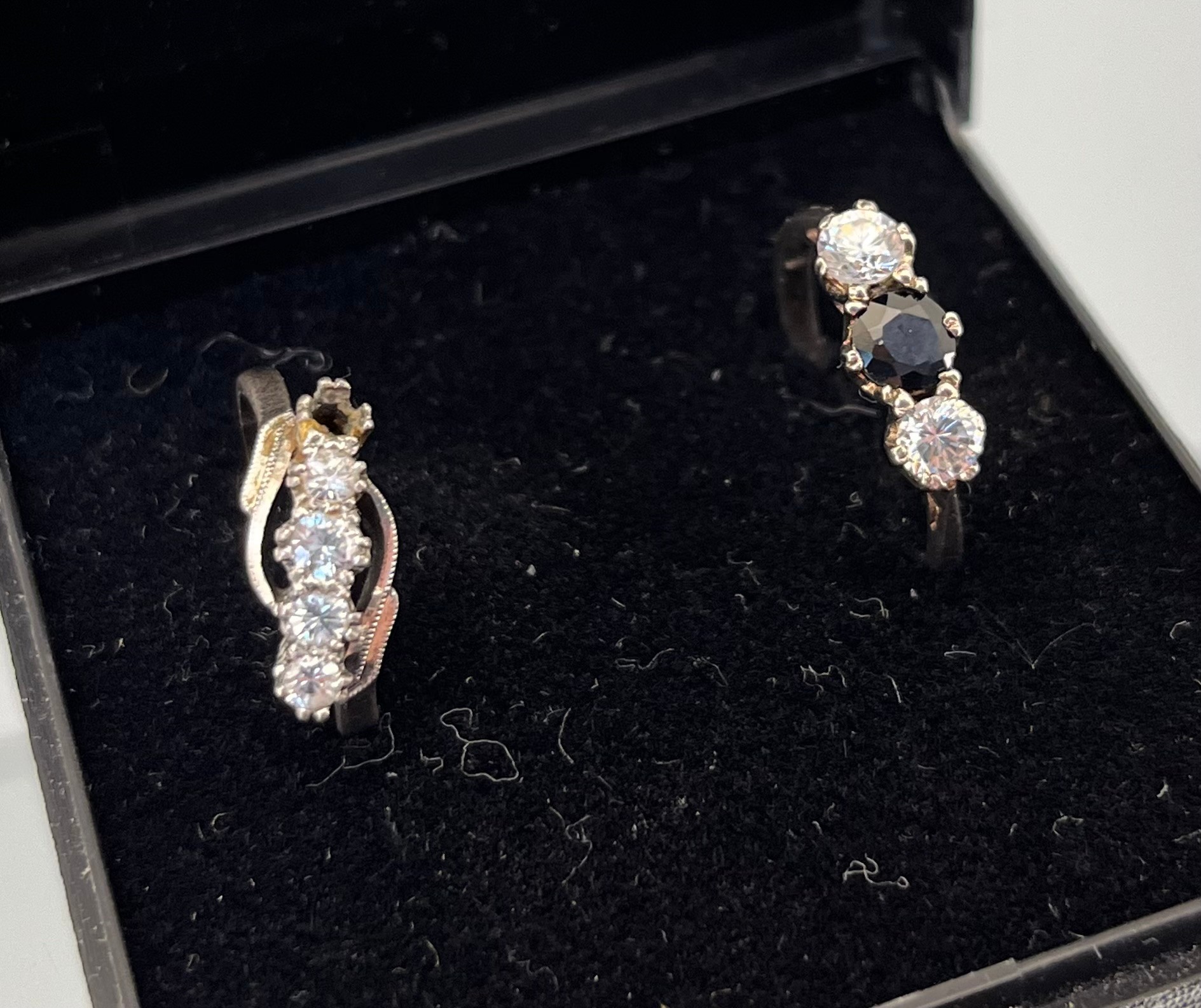 Silver ladies ring set with a Sapphire and CZ Stones. Together with 9ct & Silver ring set with clear