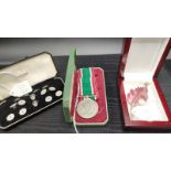 Boxed set of silver studs and cufflinks, Royal Mint Women's Voluntary service medal and vintage