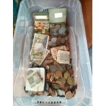 Large box mixed world coins and notes