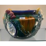 Large antique Majolica Jardinière drip glaze planter. [28cm high]