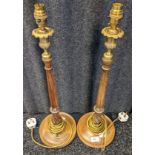 Pair of George III style table lamps, walnut and brass