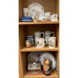 3 Shelves of collectables includes Aynsley cottage garden, Spode Fortuna tankards and much more