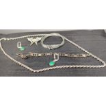 A Selection of silver jewellery to include 835 silver bracelet, 925 silver rope necklace, silver