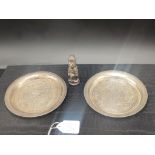 Two Vintage Silver Egyptian hallmarked dishes and silver ornate Indian figure. [108.44grams- dishes]