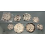 Various Antique silver coins; 1825 Ferdin VII 8 Reales, 1888 Silver 2000 Reis coin, Silver 1870 5