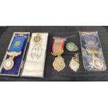 A Collection of 6 various Silver and enamel Buffalo Lodge medals and fob medals.