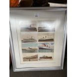 A Selection Vintage ship postcards of R.M.S Lancastria , Duchess of hamilton and many more framed