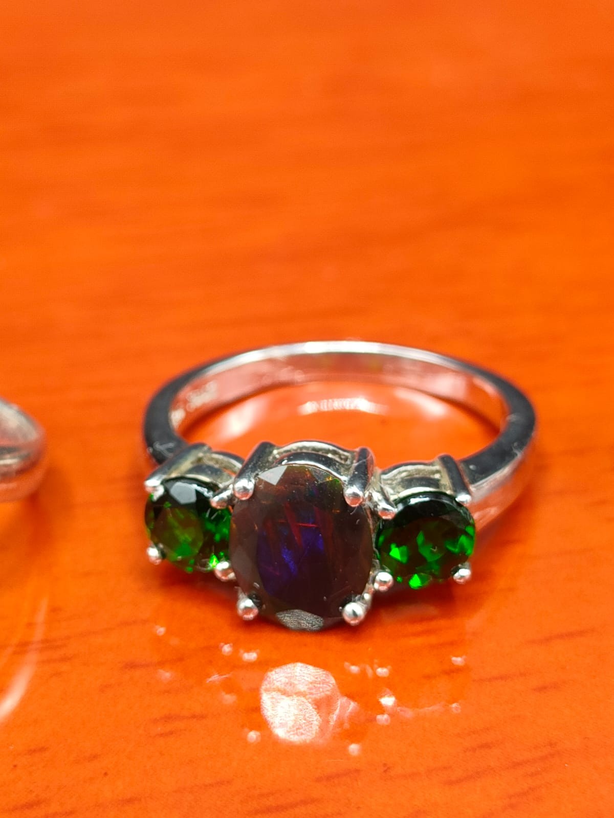 Four 925 silver and gem stone rings includes Ethiopian opal stone set ring. - Image 5 of 5