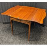 19th century drop end table, the side with pull-out drawer, raised on square tapered legs [