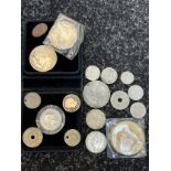 A Collection of silver coins and others. Includes German 10,000 marks 1923 coin, Silver 1780 Archid.