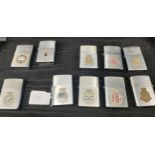 A Collection of 10 vintage Naval Zippo lighters includes SHETLAND, ZULU, H.M.S. RELENTLESS AND