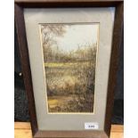 Original pen and watercolour depicting woodland area. Indistinctive signature. [Frame-36x22cm]