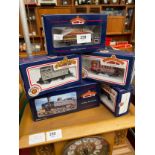 Bachmann Model railways boxed loco along with 4 boxed wagons