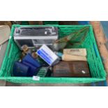 A Crate of mixed collectables includes vintage glass ware dressing table set & Vintage amstrad radio