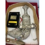 Oman- Jambiya- Khanjar- Silver Ceremonial dagger, belt and Karan within a fitted display case.