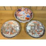 A Pair of Antique Japanese Satsuma hand painted figural plates together with an antique Japanese