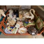 A Large Crate of collectables to include Staffordshire Flat back figures and a resin Lion wall