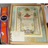 Protestant Orange Order Lodge Certificate with Lodge 228 sash and small pen knife.