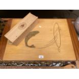 A Mid century Leaping salmon tray along with ports wine box