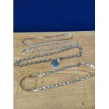 Two heavy silver necklaces together with two evening necklaces.
