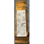 Large Japanese scroll black and white print depicting story. [132x35.5cm]