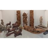 A Collection of Antique Asian items; Bronze and carved wooden deity figures, Soapstone small
