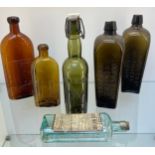 A Lot of Six various antique named bottles; Green glass- W. Lindsay- Alloa, Blue glass- Clarke World