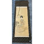 Large Japanese scroll painting depicting Geisha figure, signed [193x67cm]