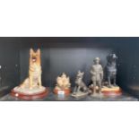 A selection of border fine arts figures to German Shepherd figure, Black Labrador and owl study
