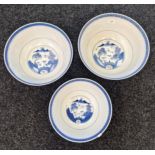 A Lot of three large Chinese blue and white bowls [Largest- 17cm high, 40cm diameter]