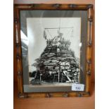 Framed photograph of a bonfire to celebrate the end of WW1 at Harefield Middlesex