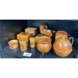 A Selection of Mauchline ware collectables includes cauldron pot