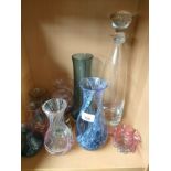 A shelf of art glass vases to include Caithness