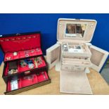 Two jewellery boxes containing mixed costume jewellery, includes watches, earrings, necklaces and