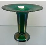Art Nouveau Loetz style green iridescent glass vase with broad textured rim. [19cm high]