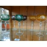 Set of six German coloured crystal glasses