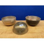 A Collection of Oriental brass bowls along with oriental Geisha girl instrument