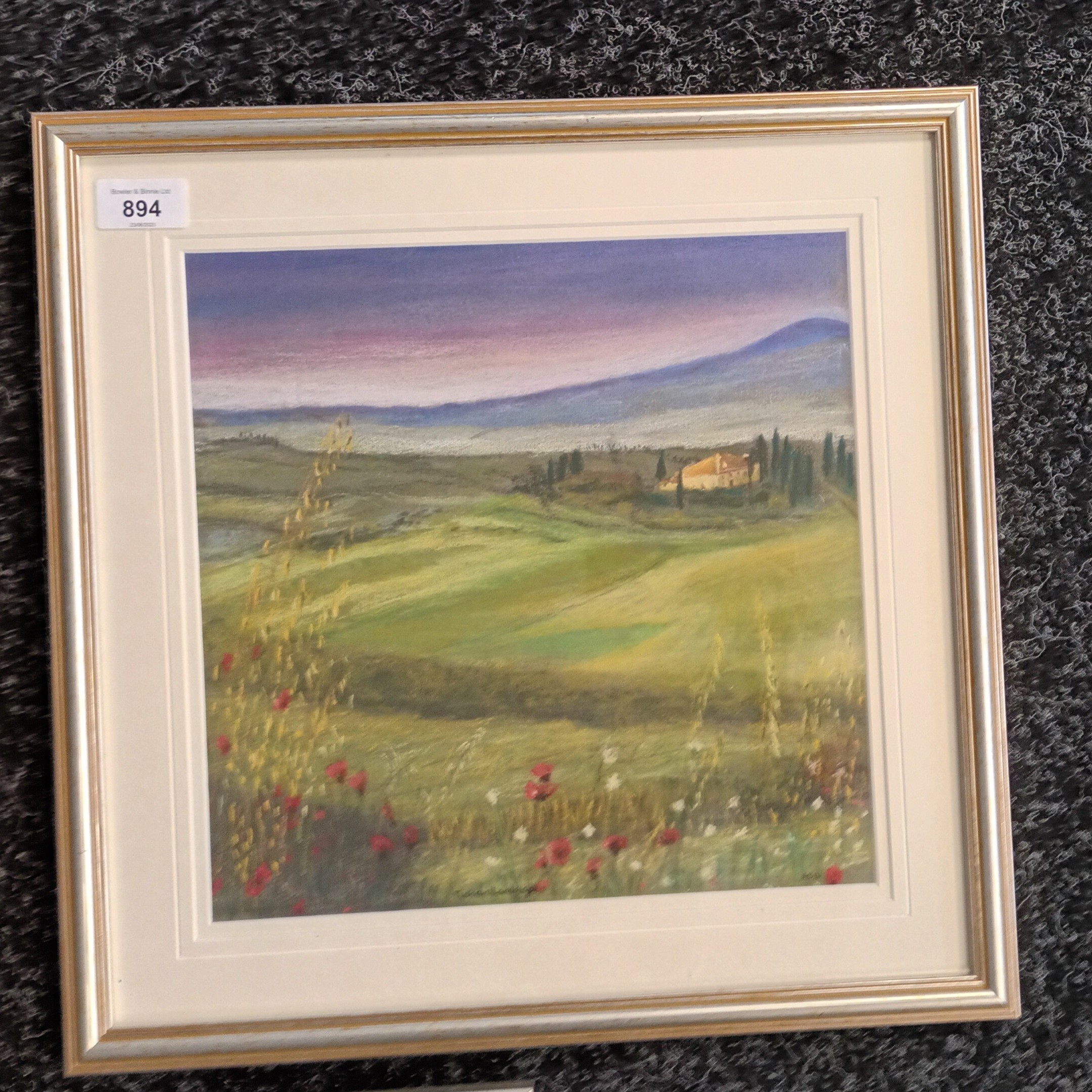 Anne Watson Three pastel drawings 'Bamburgh Castle', 'Corfe Castle' and 'Tuscan Landscape', signed. - Image 4 of 5