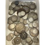 A Collection antique silver coins; includes mostly silver three pence coins.[Silver weight- 229.