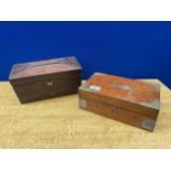 A Victorian tea caddy along with brass bounded document