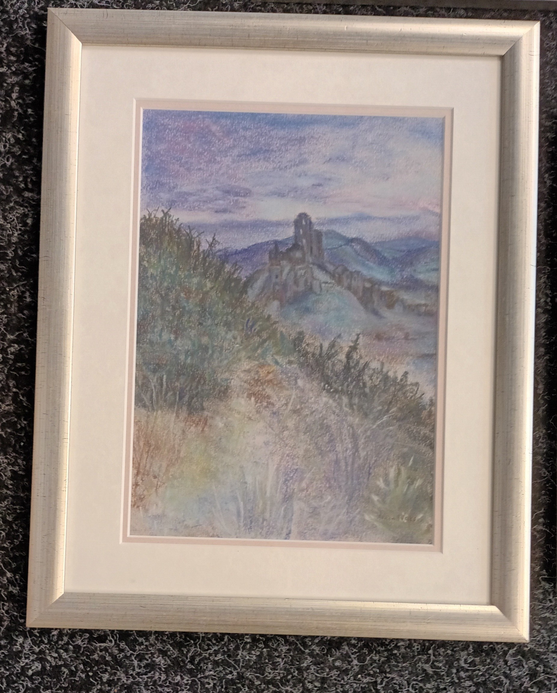 Anne Watson Three pastel drawings 'Bamburgh Castle', 'Corfe Castle' and 'Tuscan Landscape', signed. - Image 2 of 5
