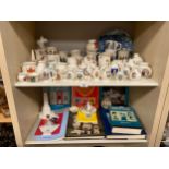 2 Shelves of Crested ware and reference books