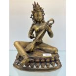Large Bronze/ brass Thai sitting deity sculpture. [31cm high]