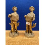 A Pair of Antique Brass accordian player figures